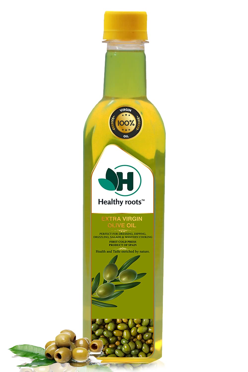 Healthy Roots 100% Spanish Extra Virgin Olive Oil 1L - Imported from Spain - 1 L of cold pressed olive oil for cooking, salad dressing and sautéing