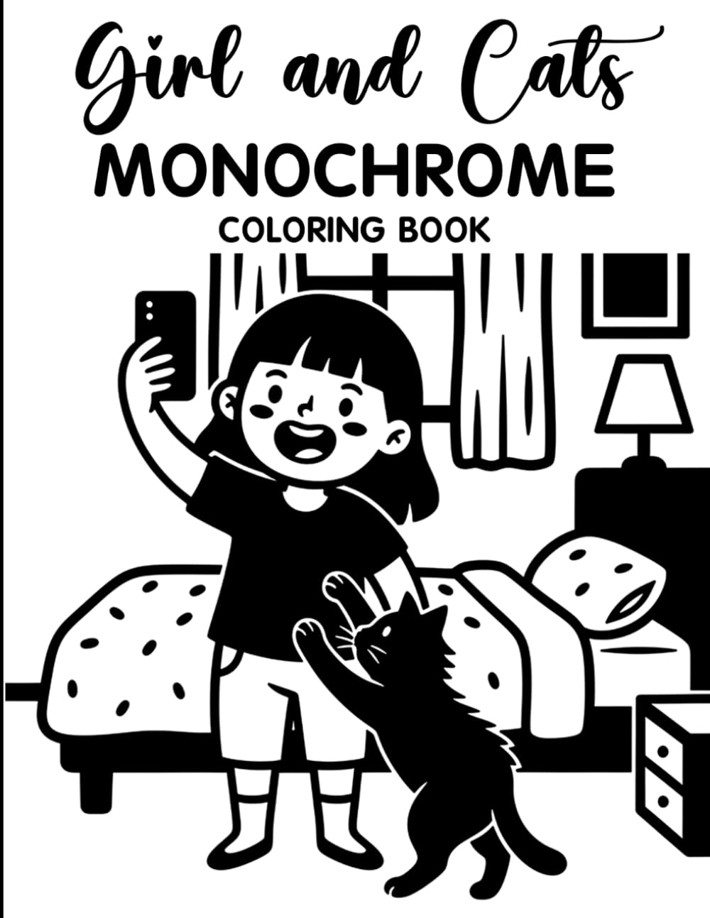Girl and Cats Monochrome Coloring Book: Relaxing Grayscale Coloring Pages with Cute Girls, Adorable Cats, Cozy Moments, Soft Aesthetic Scenes, and Mindful Stress Relief for Teens & Adults