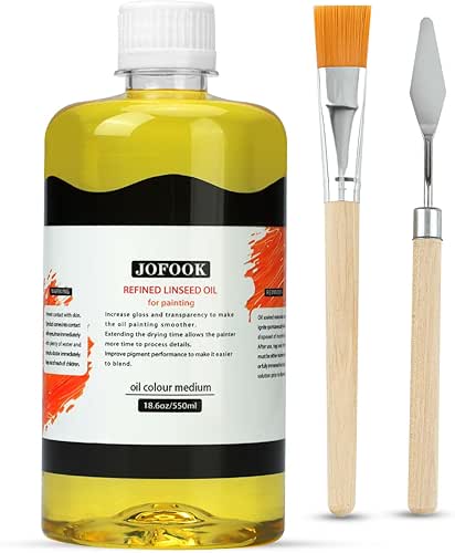 JOFOOK Refined Linseed Oil Medium for Oil Paintings,550ml/18.6oz Linseed Oil