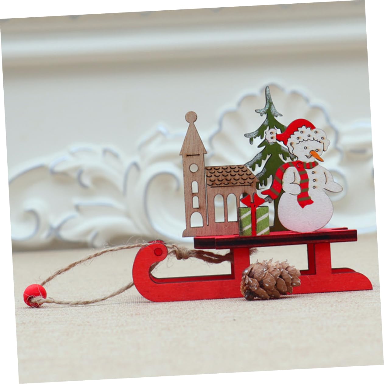 Cabilock 4 Sätze Weihnachtsbaum Holzschlitten Dekoration Vintage Holz Anhänger Für Festliche Wanddekoration Schneemänner Rentier Für Home Party Deko 3 Stück * 4