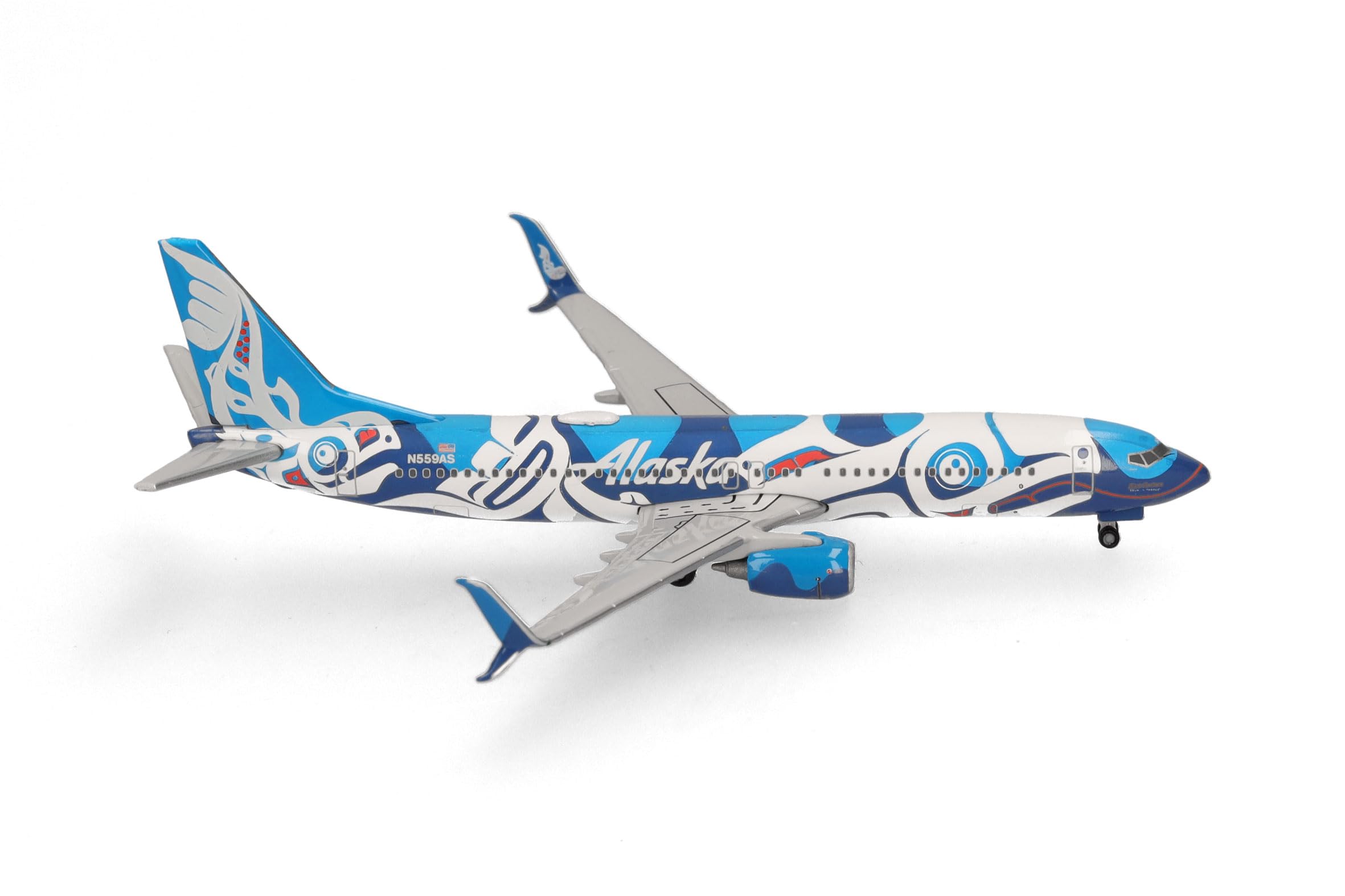 Herpa Model Airplane Boeing 737-800 "Xáat Kwáani (Salmon People)" Alaska Airlines, Miniature in 1:500 Scale, Collectible