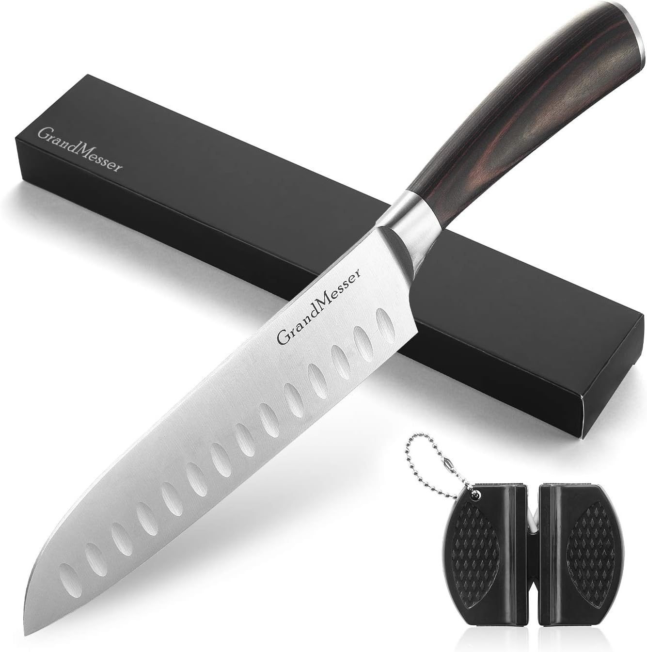 🛒 Crаzу Dеаlѕ Santoku Knife - GrandMesser 7 inch Japanese Chef Knife - High Carbon Stainless Steel Cooking Knife with Ergonomic Wooden Handle and Gift Box