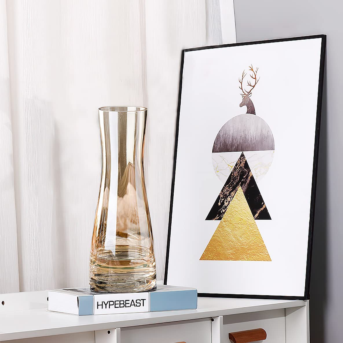 Amber widebottom Glass Vase Perfect for Wedding & Home Decorative for Home Decor Living Room Office Set of 1, Cylindrical