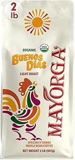 Mayorga Organic Coffee 2lb Buenos Dias - Light Roast Whole Bean Coffee Specialty Grade, 100% Arabica, Slow Roasted, Citrusy and Sweet Flavor with Low Acidity - USDA Organic, Non-GMO, Kosher