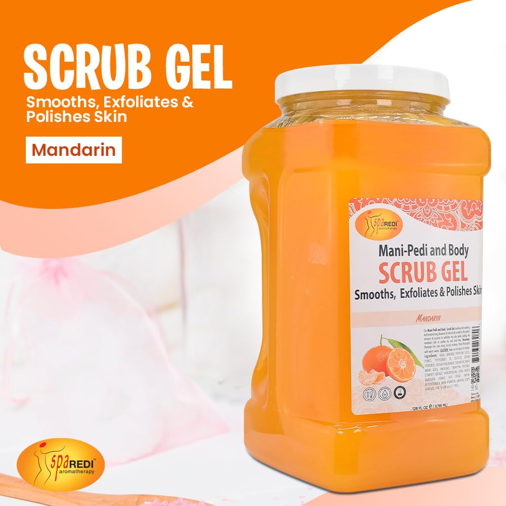 Spa Redi Pedi Scrub Gel - Mandarin, Exfoliating, Hydrating & Nourishing, Infused with Hyaluronic Acid, Amino Acids, Panthenol and Comfrey Extract for Glowy Smooth Skin – 128oz (Gallon) - Image 2