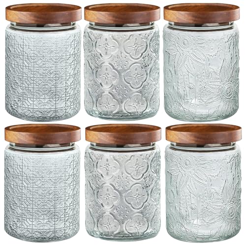 Image of 6-Pack 24 OZ Vintage Glass Jar with Lid, Airtight Food Storage Canisters with Bamboo for Kitchen Counter Pantry, Ideal for Coffee, Candy, Tea, Oats, Sugar, Cookies Decorative Jars