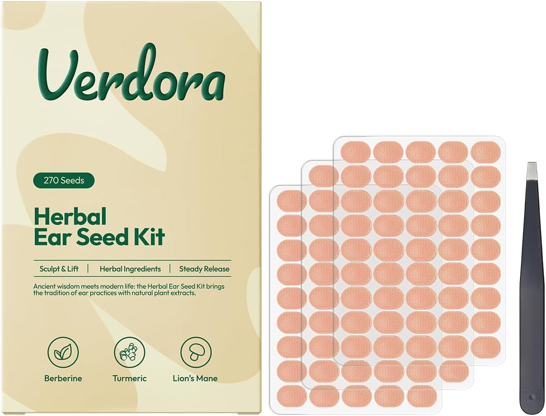 VERDORA Ear Seeds Acupuncture Kit, 270 Pcs Auricular Stickers with Tweezers, Facial Contouring & Body Balance, Beauty Care