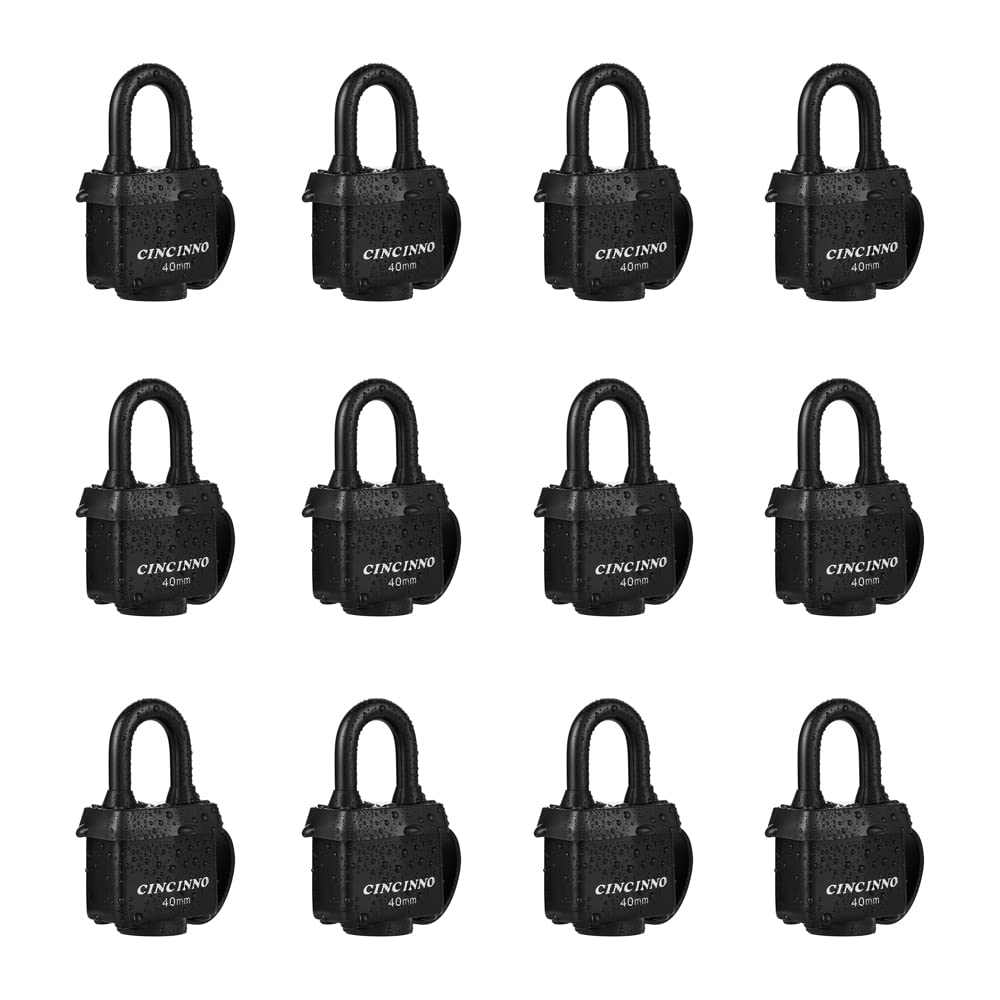 12Pack Weatherproof Padlocks for Outdoor Use, Keyed Alike Padlocks with