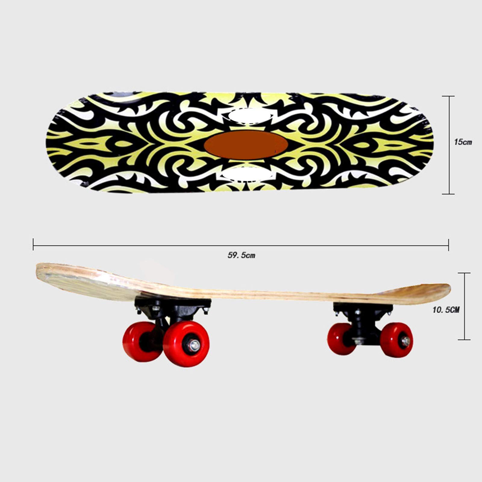 Skateboard Professionale Completo da 23,6 Pollici, Longboard Standard A Quattro Ruote in Acero Double Kick per Bambini E Principianti, Staffa in Lega di Alluminio da 60 Cm