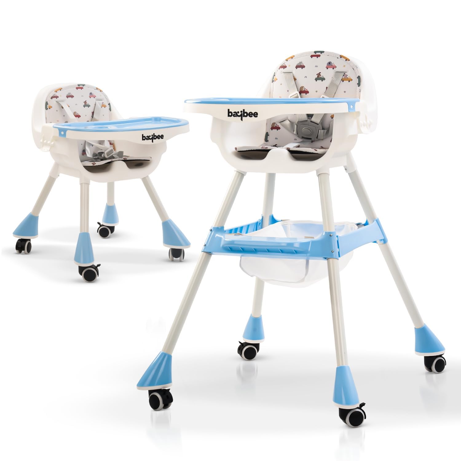 Baybee Bruno 2 in 1 High Chair for Baby Adjustable Height & Storage, Baby Feeding Chair Booster Seat for Toddlers with Tray & Belt | Kids High Chair for Baby 6 Months to 3 Years Boy Girl (Blue)