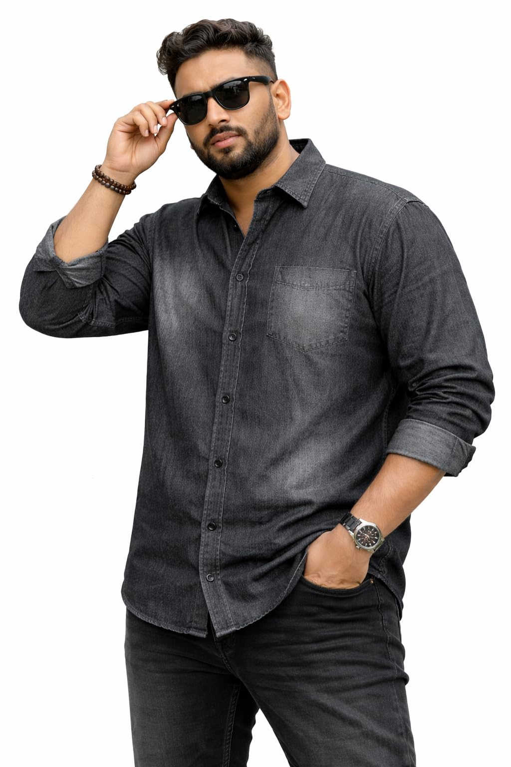 Men’s Plus Size Casual Denim Shirt | L–5XL | Full Sleeves | Soft Cotton Blend | Regular Fit Big Size Shirt for Office & Casual Wear-image-31