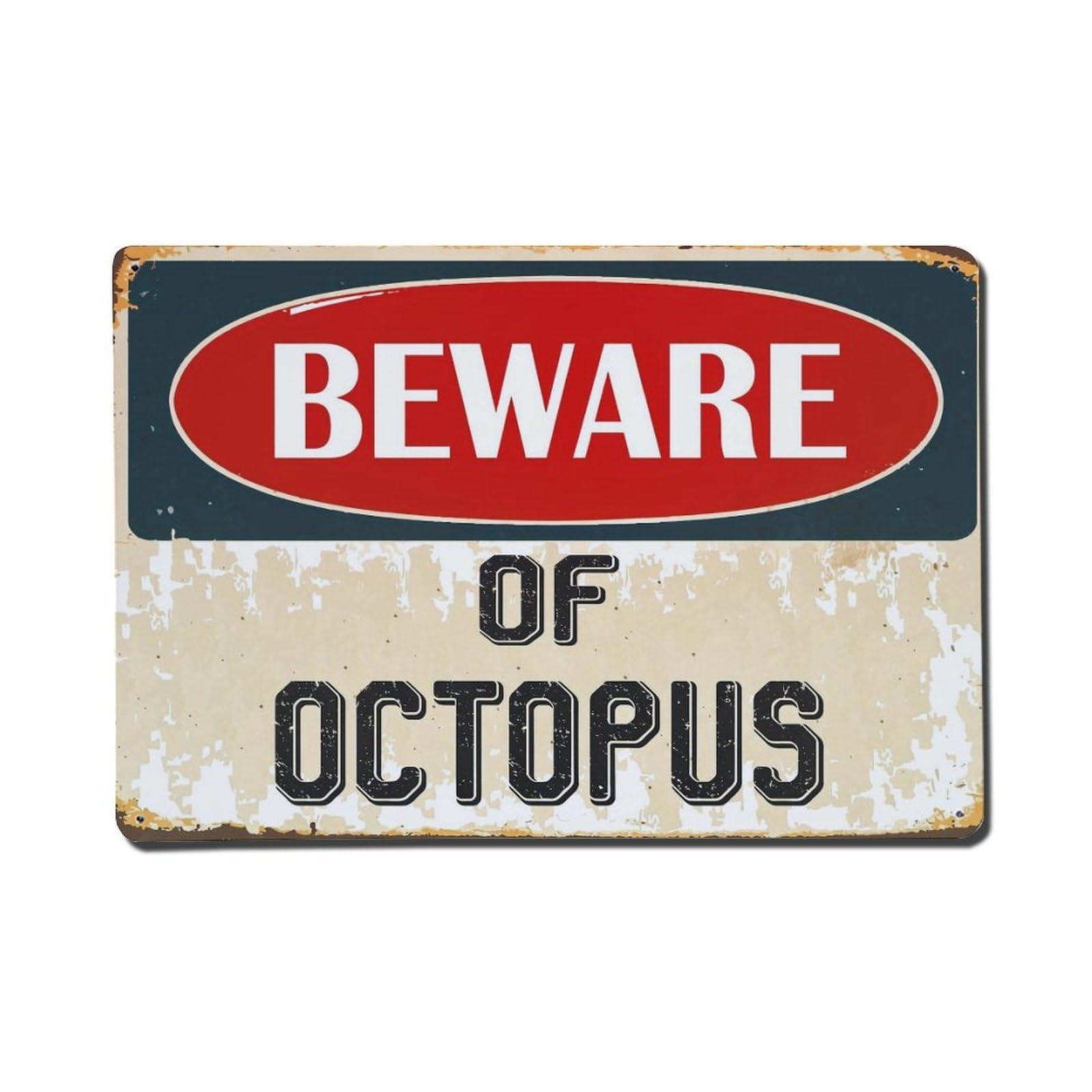 Beware Of Octopus Sign Print Metal Tin Sign Plaque