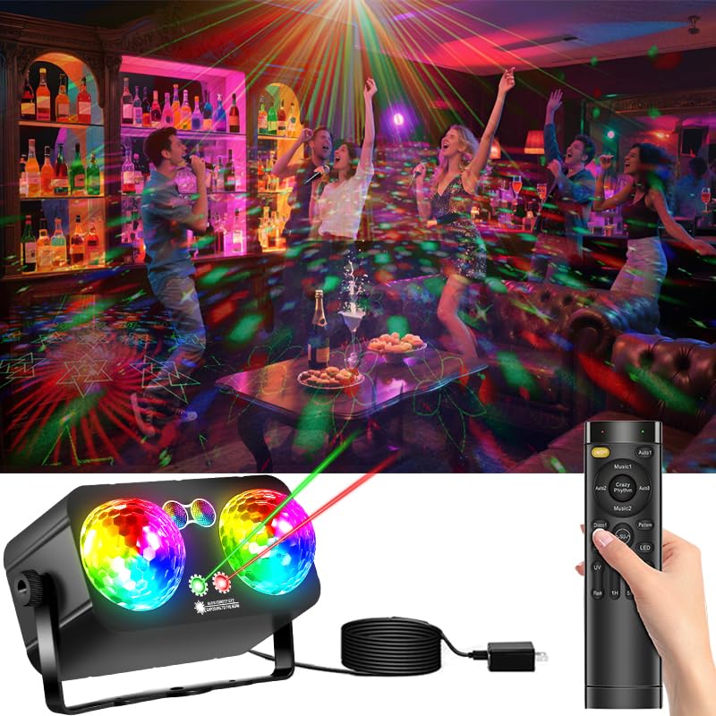 Luces de fiesta de bola de discoteca, doble bola mágica activada por sonido, luz de discoteca para el hogar, karaoke, baile, cumpleaños, boda, club, decoración de fiesta