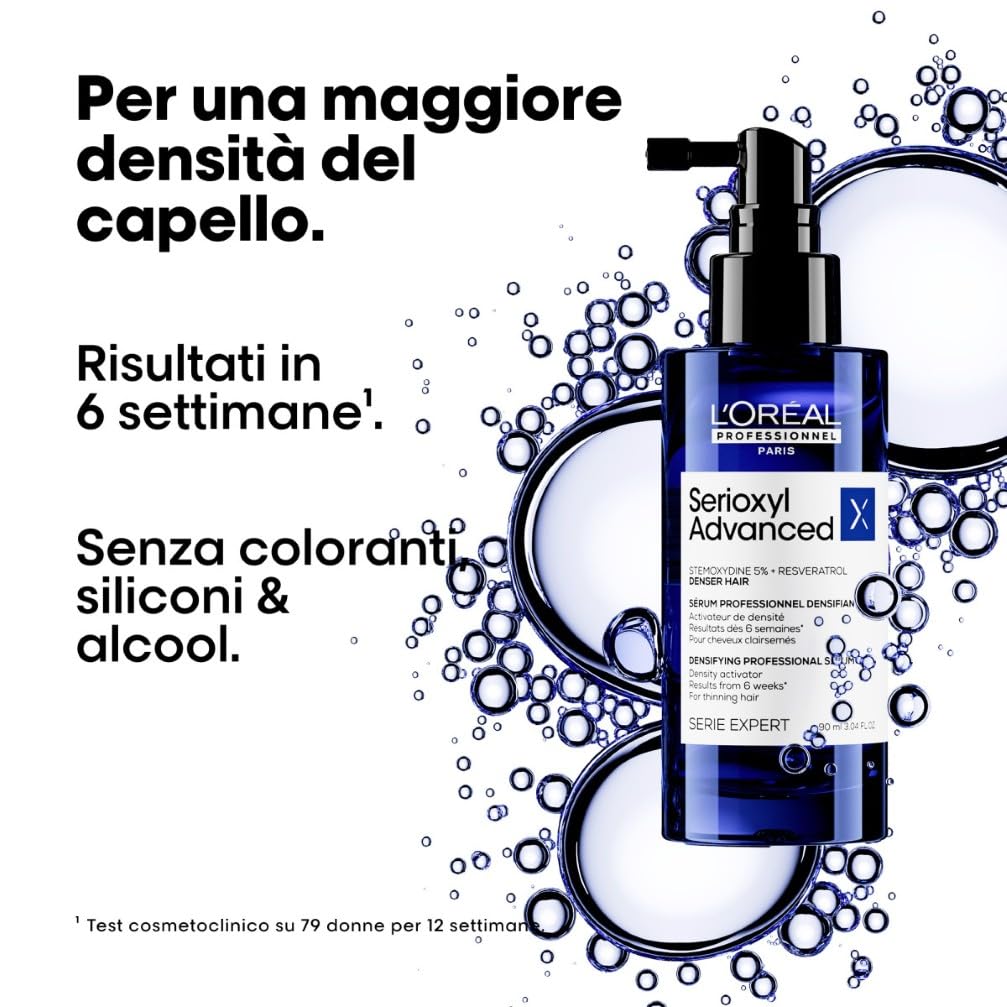 L'Oréal Professionnel Paris Siero Rinforzante, Per Capelli Assottigliati, Chioma più Folta, Con Stemossidina 5% e Resveratrolo, Serioxyl Advanced, 90 ml