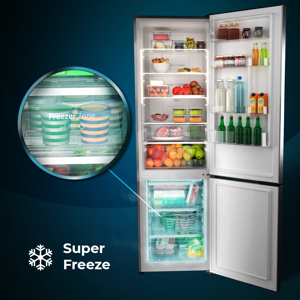 Cecotec Frigorífico Combi 2 Puertas Bolero CoolMarket Combi 322 White D. 322 L, Altura 185 y 60 cm de Ancho, Bajo Consumo, Motor Inverter, Sistema Multi Air Flow, Total No frost