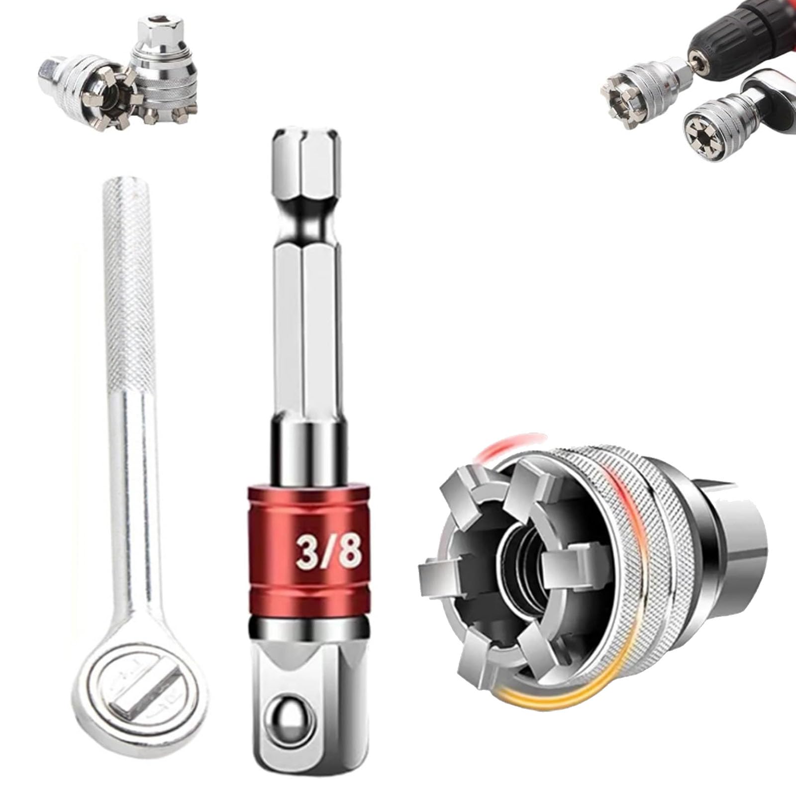 UCK-KIT Multi-Function Universal Socket Wrench Tool - Universal Maintenance Tool, 2025 New 10-19Mm Adjustable Socket Set for 3/8" Drive Ratchet Torque Wrench&Power Drill,1pcs/With Wrench