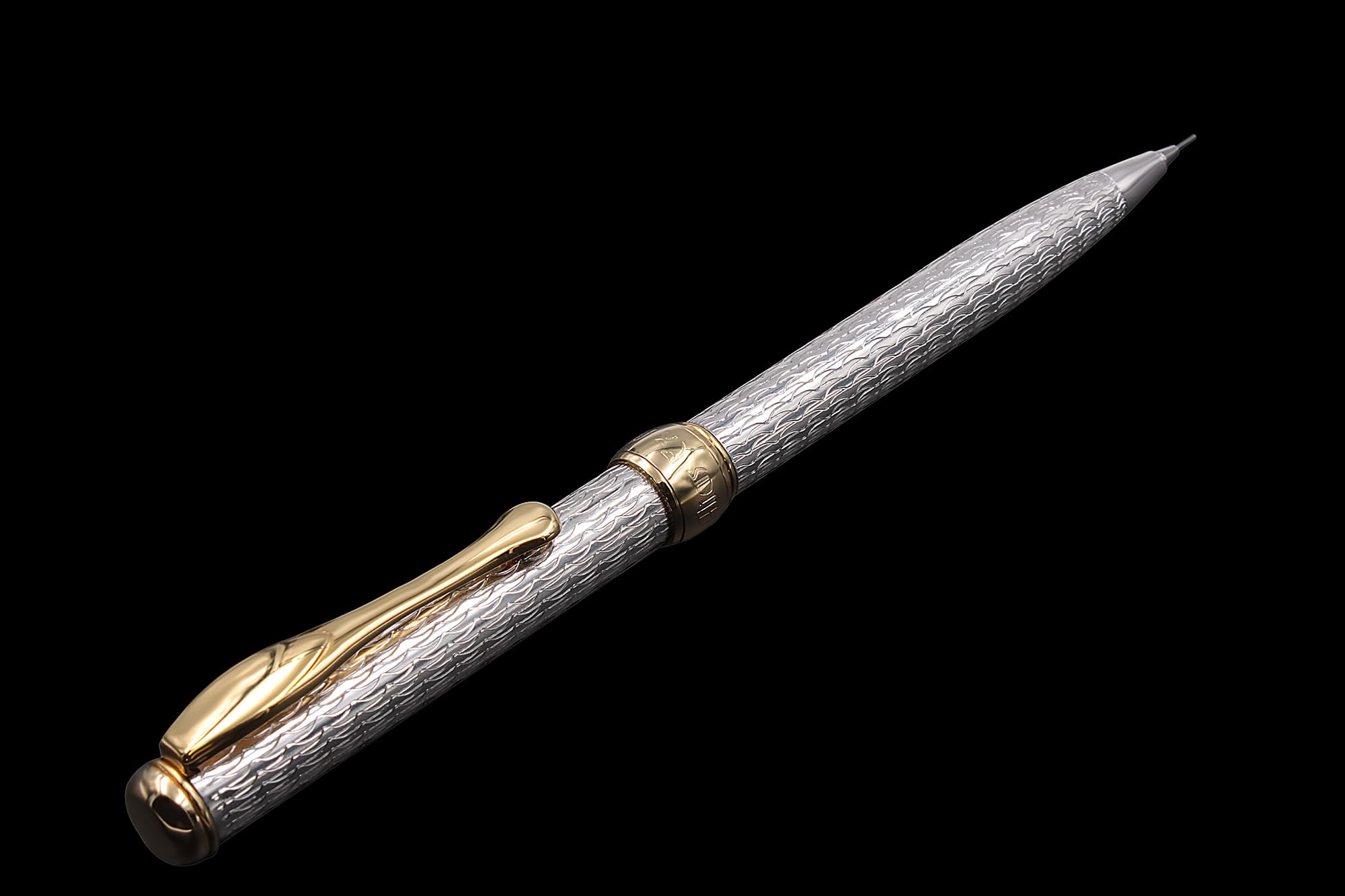 Grifos Matita meccanica in argento sterling con particolari placcati oro 18 kt, fatta in Italia, meccanismo a rotazione, ricaricabile