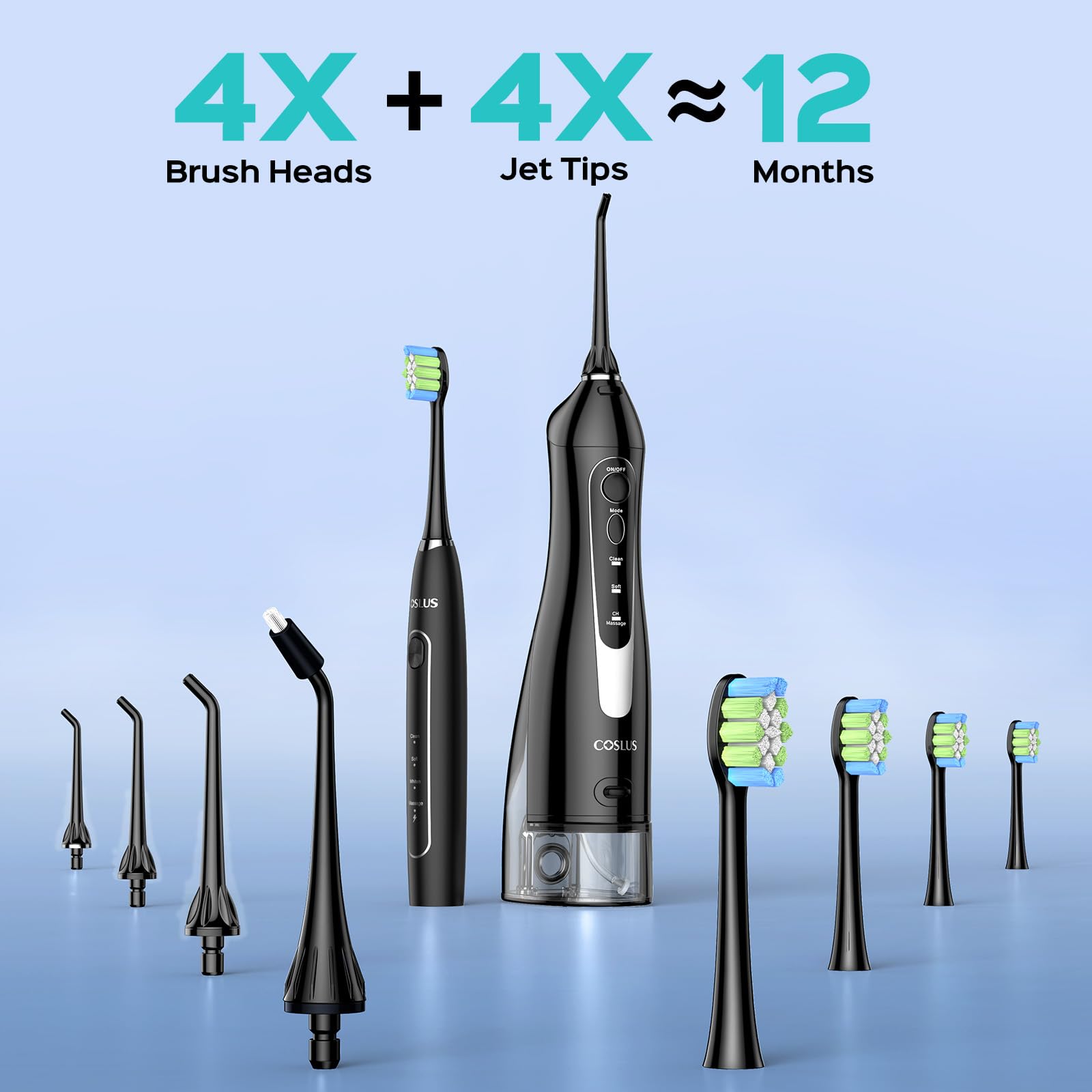COSLUS Hydropulseur portable C20 et C41 avec brosse à dents électrique : kit de nettoyage buccal 2 en 1 pour dents, appareils dentaires, soins des gencives – Brossage et soie dentaire pour adultes