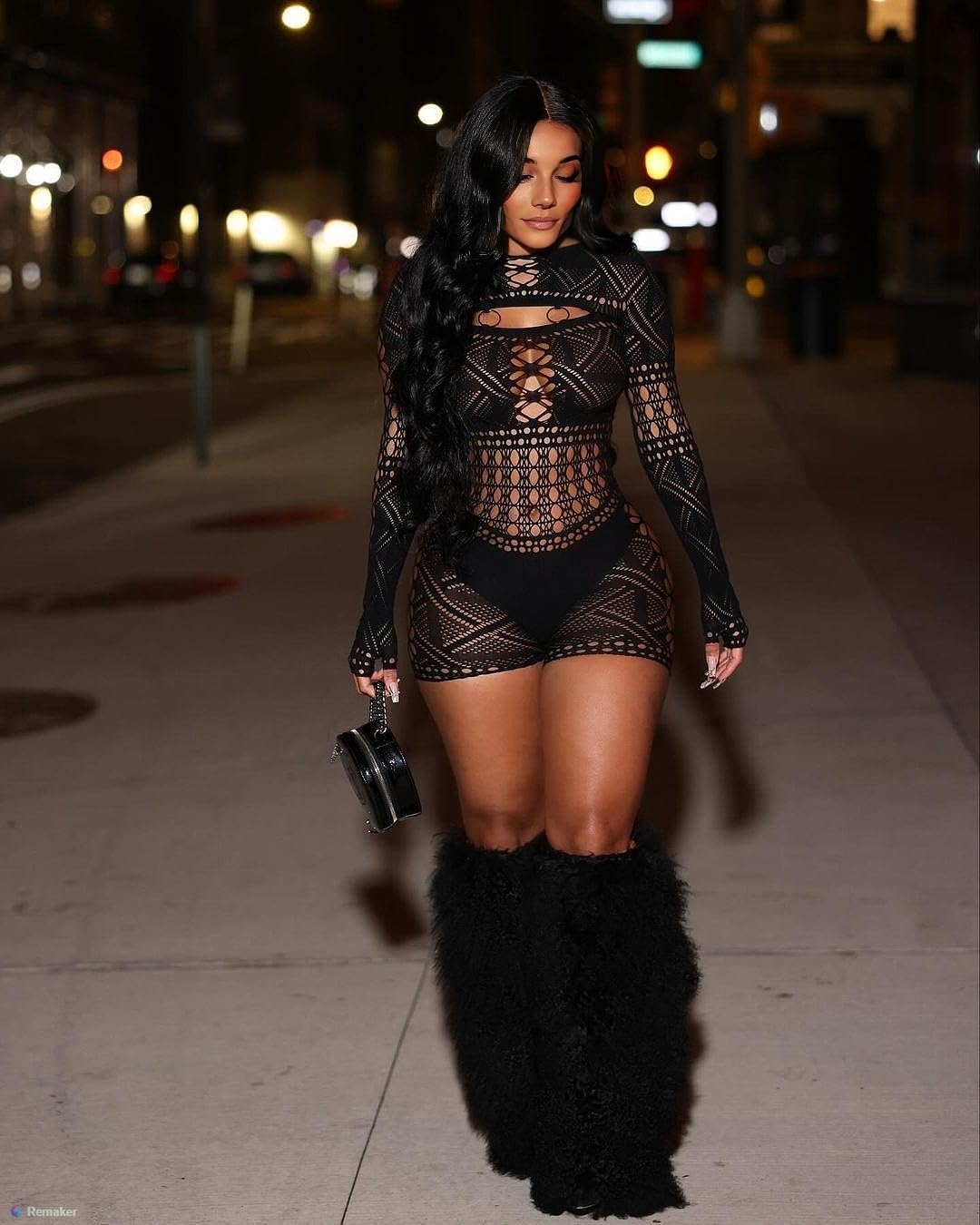 Women's Sexy Long Sleeve See Through Hollow Out Sheer Ultra Stretchy Mesh Bodysuit - Image 2