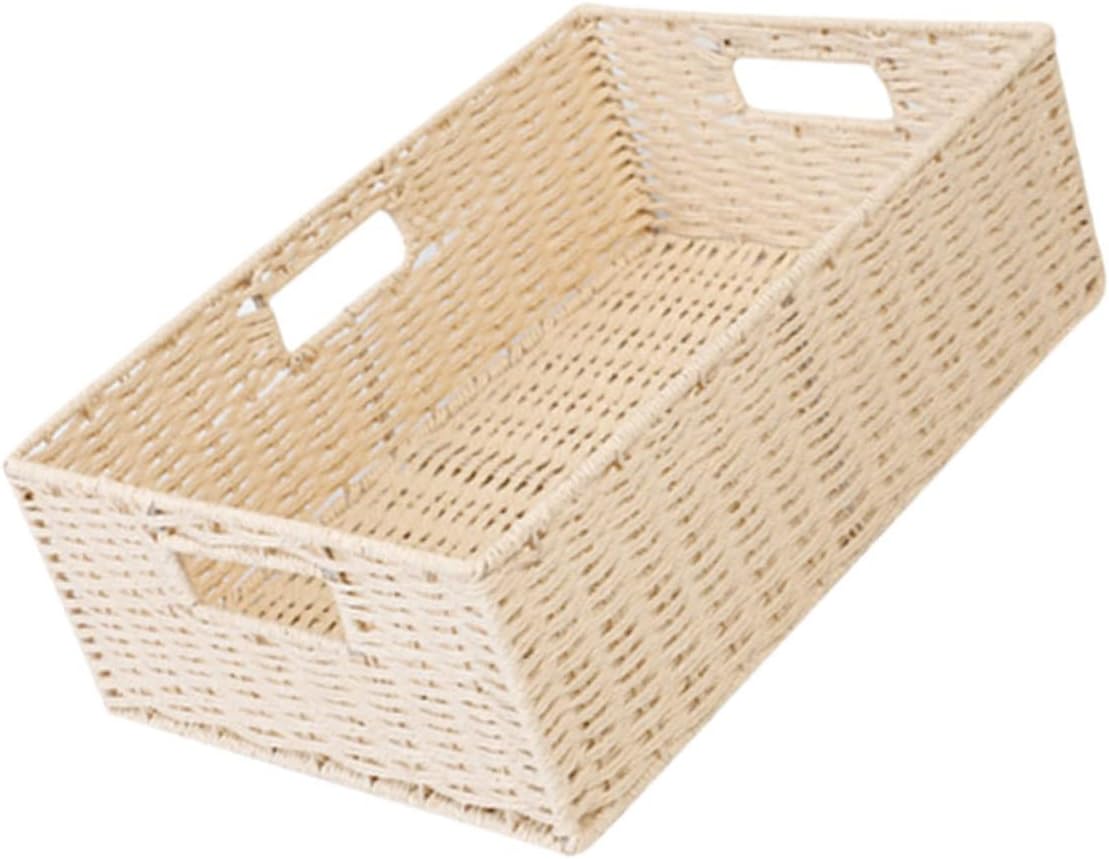 Handheld Woven Storage Basket for Home Clothes and Sundries Beige