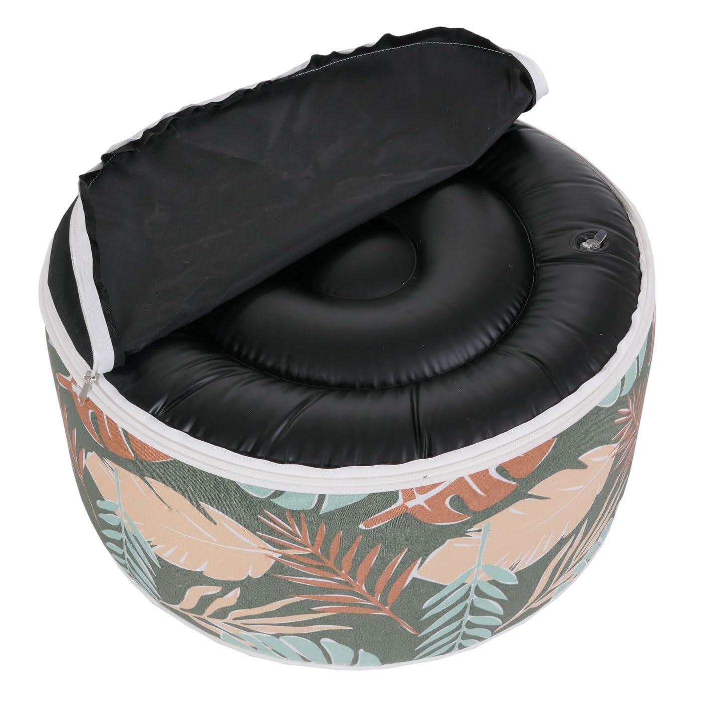 Mendler Pouf poggiapiedi Gonfiabile Interno Esterno HWC-G31 Spun Poly 55x55x29cm Foglie