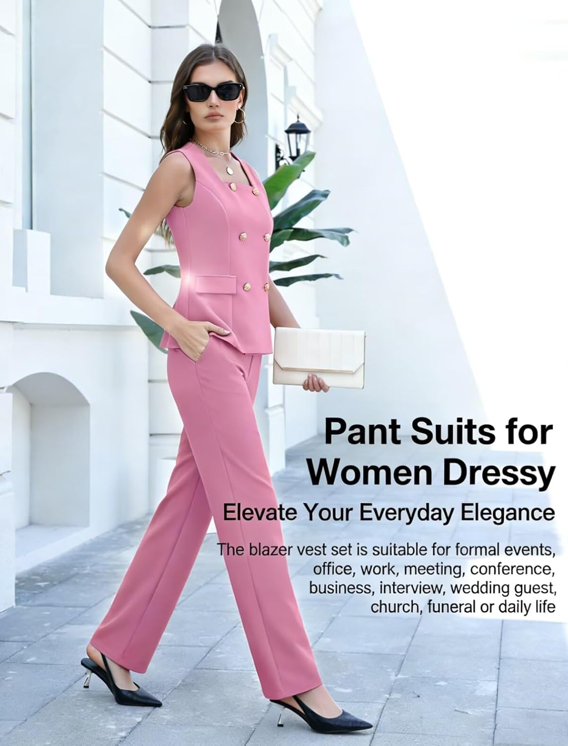 Ophestin Women's 2 Piece Blazer Outfits for Business Office Work Church image 4