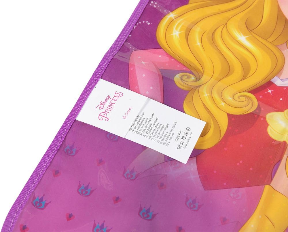 Protector de Asiento Coche Universal | Disney Princesas | Fácil de Fijar con Velcro | Gráficos de Ariel y Bella | PVC Lavable | Niños, Rosa, Cloruro de Polivinilo