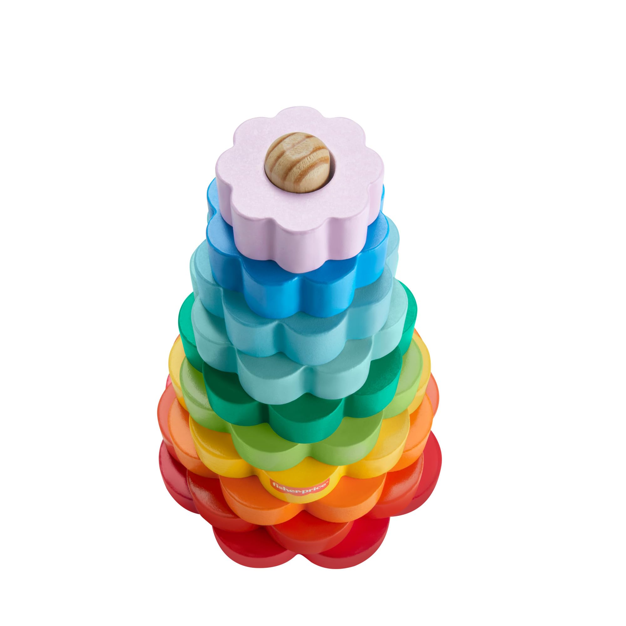 Fisher-Price Drewniana piramidka Kolorowe kwiatki Zestaw z 10 elementami do zabawy w układanie Zabawka drewniana dla dzieci od 18 miesiąca życia, HXT77