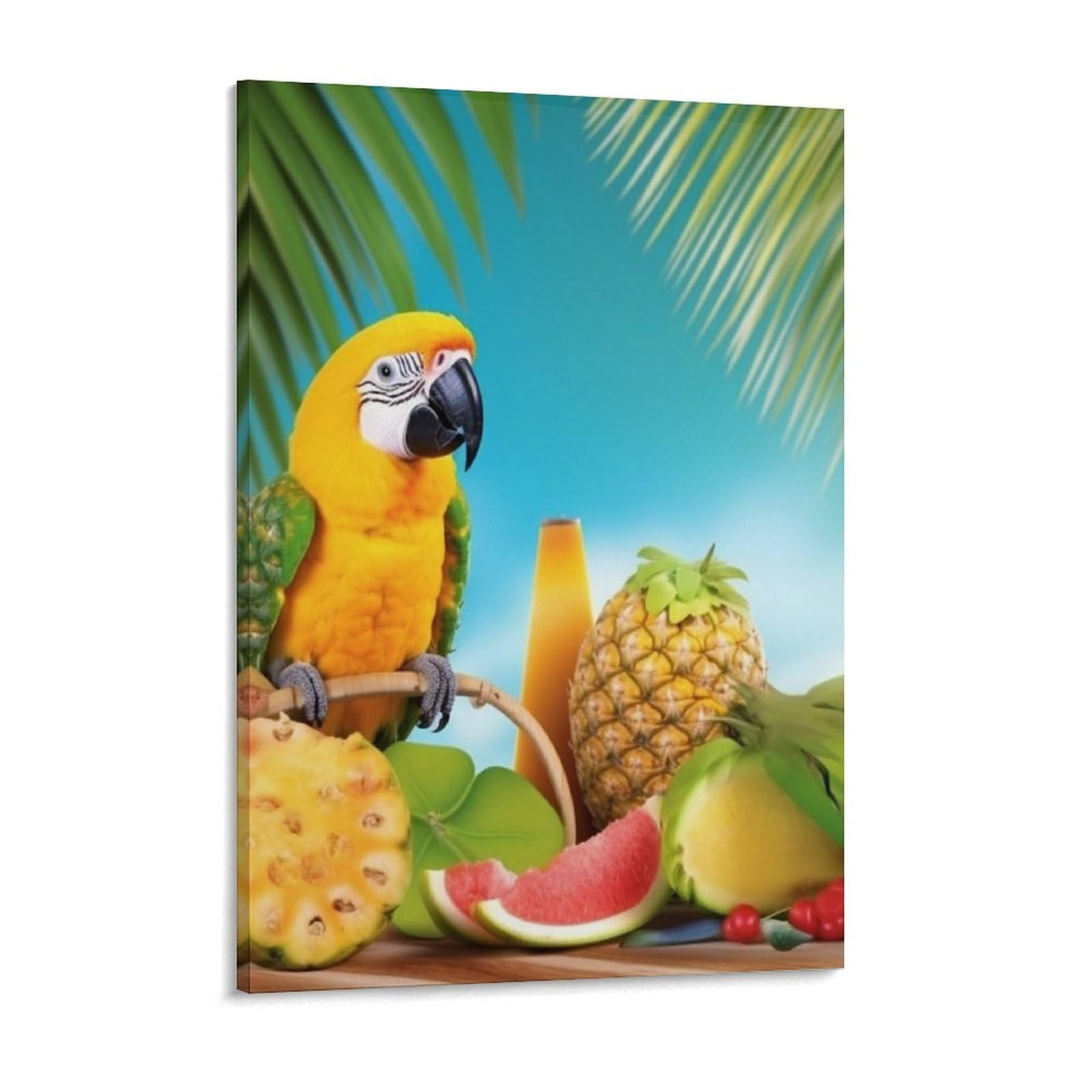 Summer Parrot Pineapple Birds Canvas Wall Art for Bedroom 18x24inch Canvas Prints Artwork for Walls Modern Picture Artwork Painting for Living Room Aesthetic Wall Paintings for Bathroom Kitch
