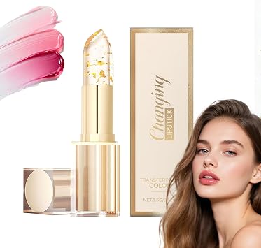 Colour Changing Lipstick - Gold Foil Jelly Lipstick - Natural Dewy Glowt, Long Lasting - Nourishing, Moisturizing, Non-greasy for Women Dry Lip Care