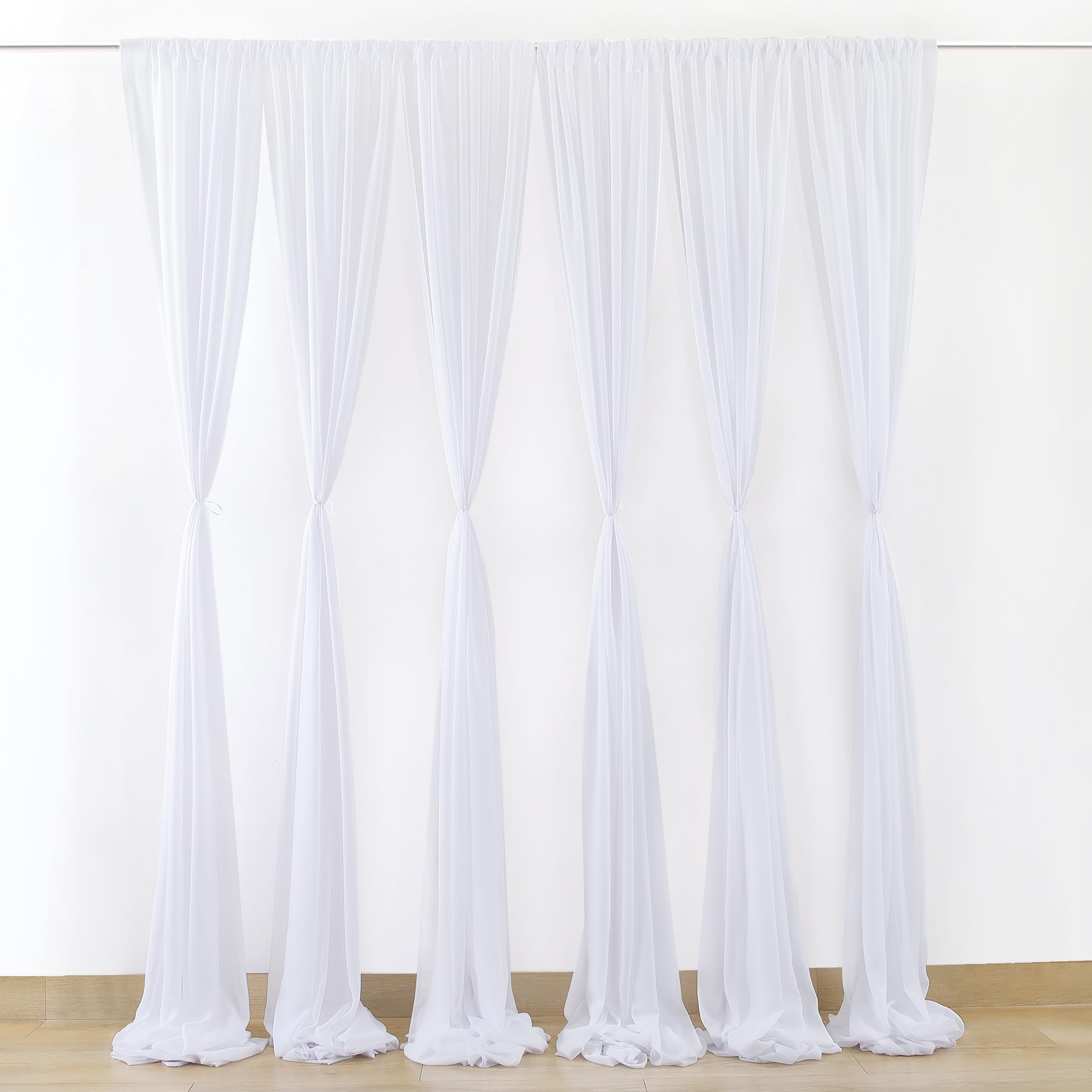 Lot de 6 rideaux de plafond pour mariage, 152 x 61 cm, en tissu drapé en forme d'arc, rideaux transparents, décoration de plafond de mariage, pour fête, cérémonie, butin de scène, blanc
