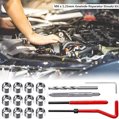 Miniatura 6 de fixinus Kit de 30 piezas de inserción de reparación de roscas M8 x 0.049 in, kit de reparación de roscas de acero inoxidable, kit de reparación de