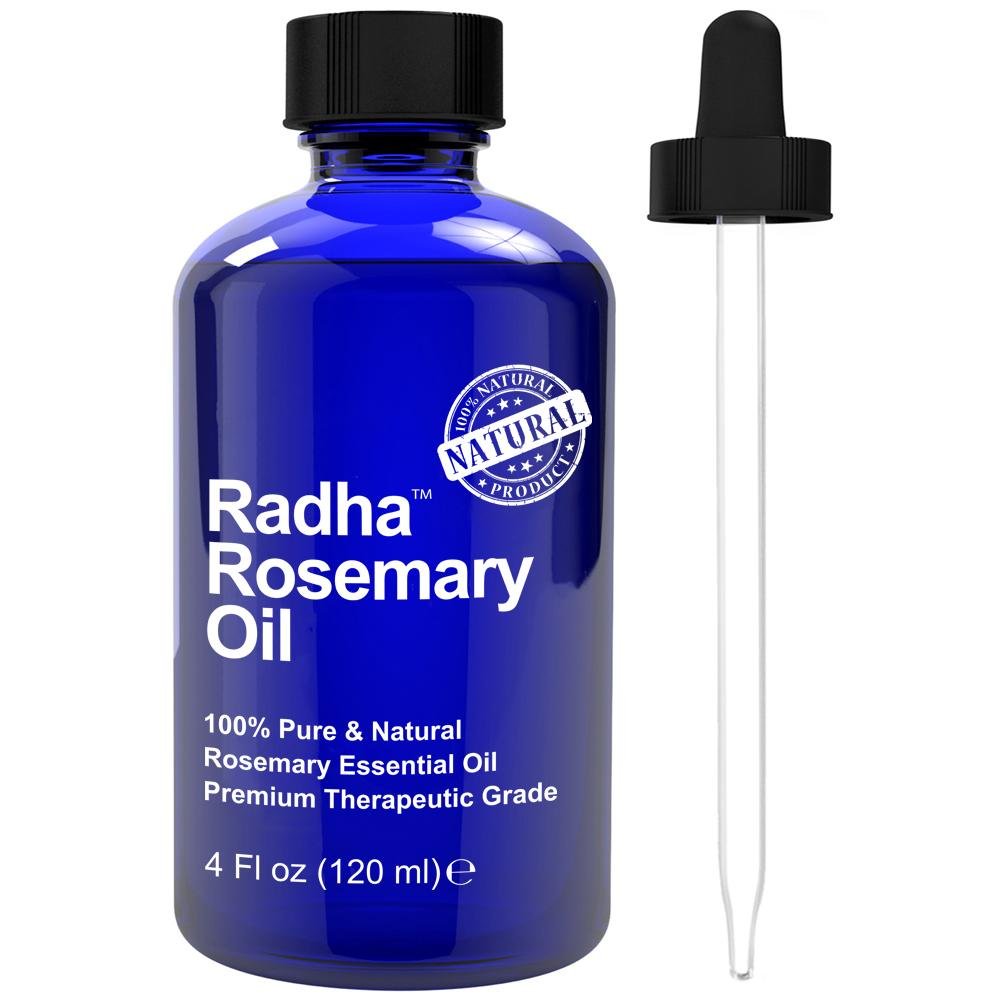 Radha Beauty Rosemary Essential Oil - 100% Pure Therapeutic Grade, Steam Distilled for Aromatherapy, Relaxation, Scalp Treatment, Healthy Hair Growth, Anti-aging, Dry Skin, Acne Skincare, 4 oz.