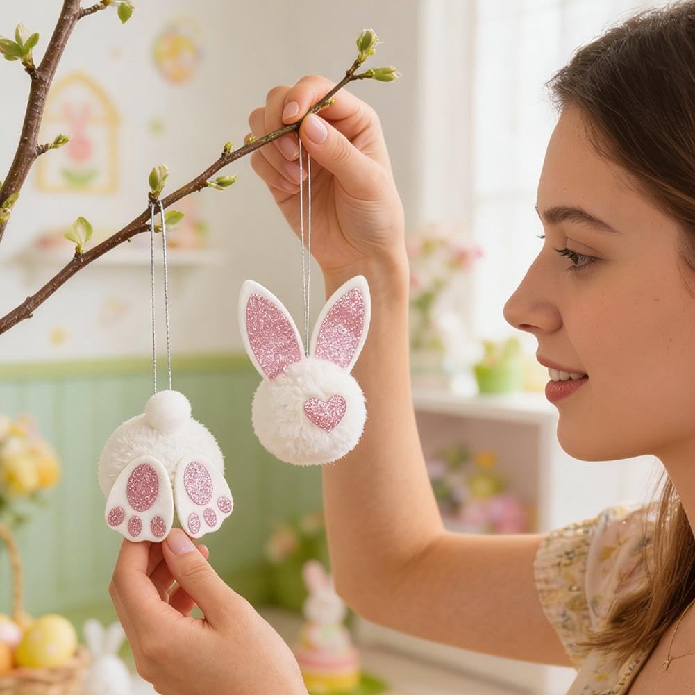Ornamenti a forma di coniglietto pasquale, 24 pezzi, decorazione in peluche per la primavera fai da te, celebrazioni per le vacanze, alberi e rami della camera da letto, design carino con orecchie di