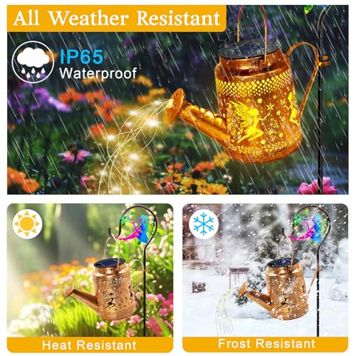 Fariy Solar Lights Outdoor Waterproof, Solar Watering Can Lights with Shepherd Hook, Metal Angel Hanging Lantern Garden Decor Yard Outside Patio Lawn, Gifts for Mom Grandma Women Birthday by ANGMLN - Used condition - Image 5