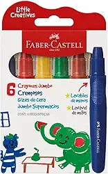 Giz de Cera Jumbo Little Creatives, Faber-Castell, Supermacio, Grosso, Infantil, Pré-escola, 6 Cores