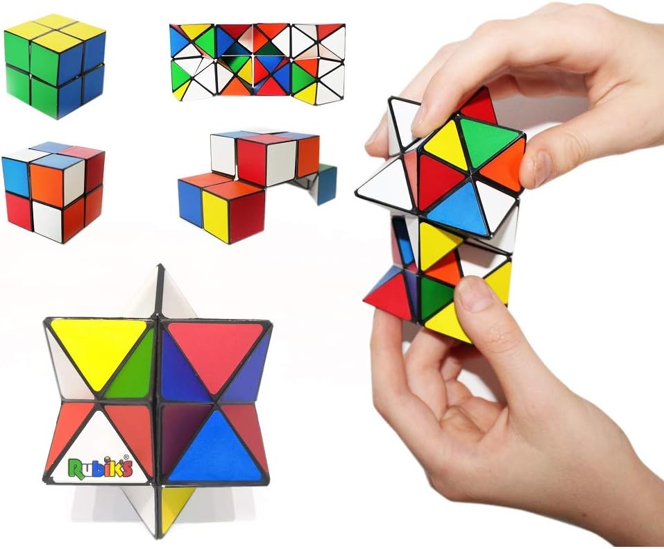 Rubik's Cube 3-Piece Gift Set (Rainbow Ball, Magic Star Puzzle and Twist Key Chain) Pocket Educational and STEM Toy, Brain Teaser, Stress Relief, Fun and Additive Fidget Toys For Adults, Teen and Kids