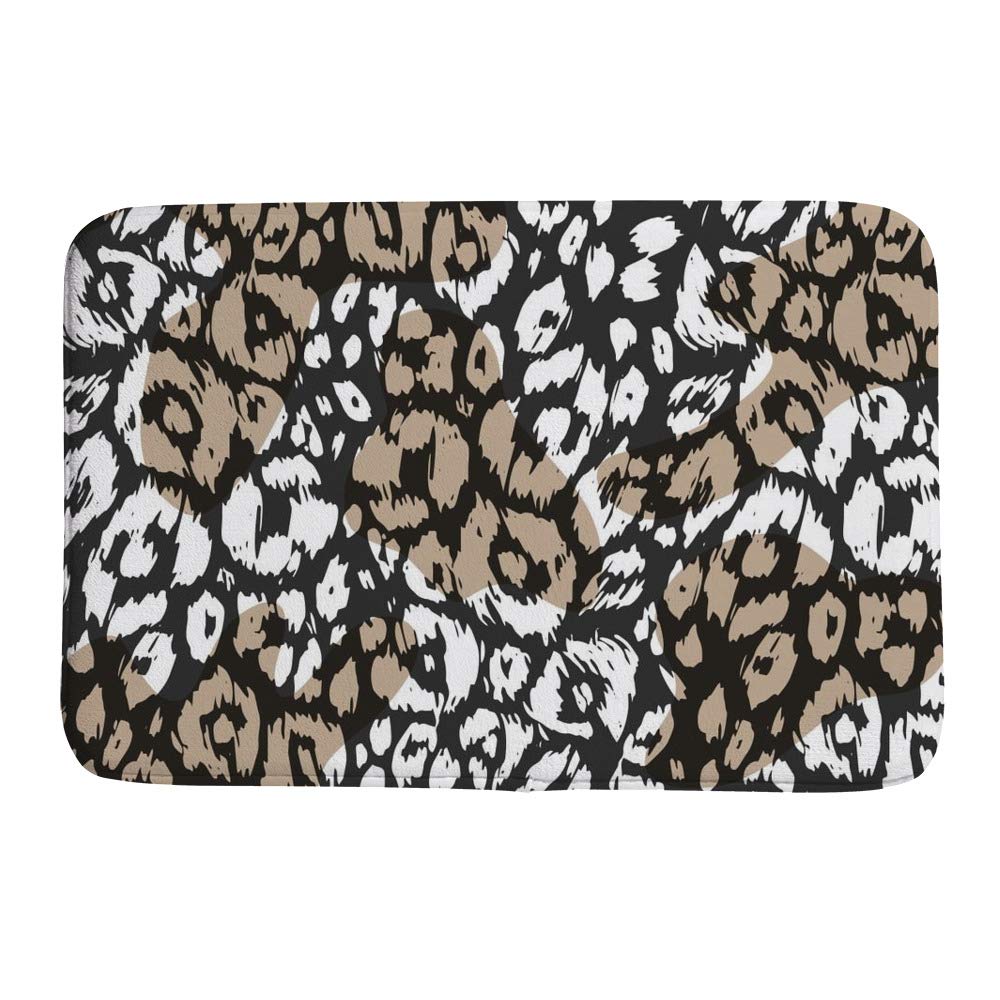 Tapis de bain en microfibres lavable en machine imprimé léopard antidérapant