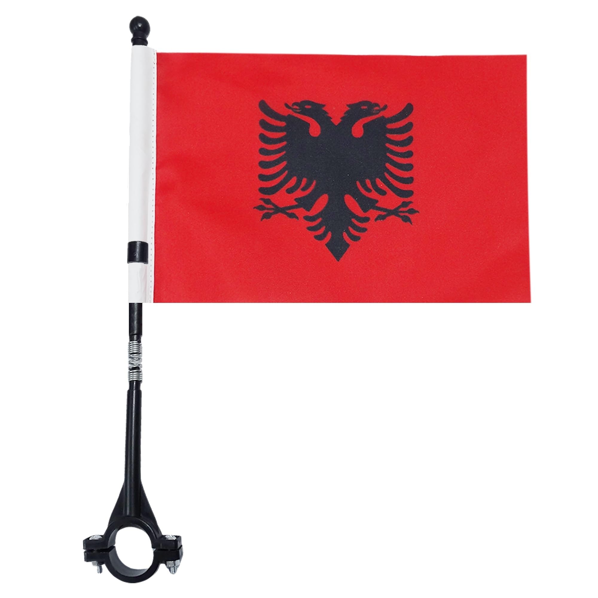 AZ FLAG - Albania Bike Flag 4'' x 6'' - Albanian Bicycle Flag 100% Polyester 21 x 14 cm - Mini Banner with 12'' Black Plastic Pole