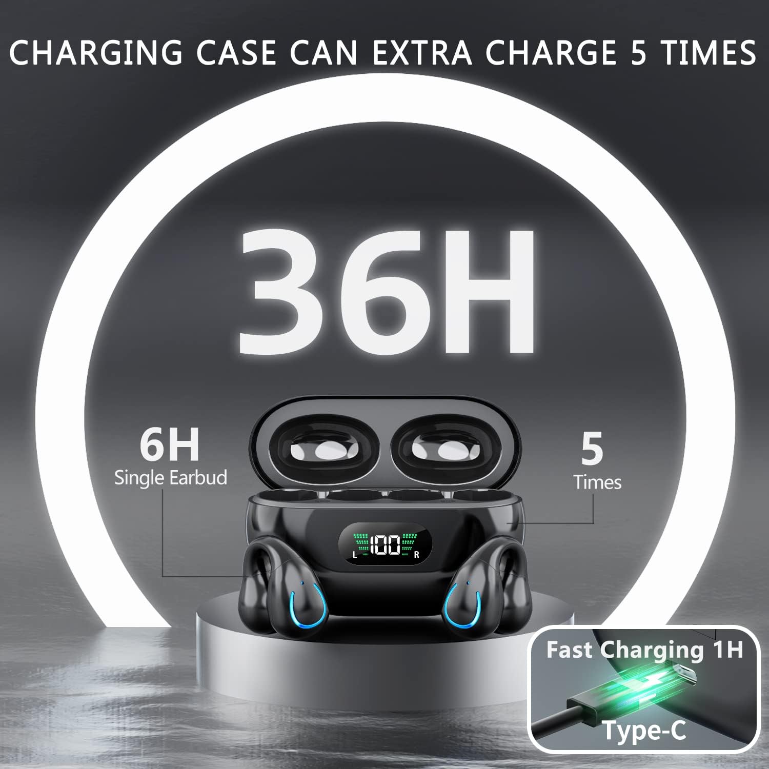 Kinganda charging case with 36H playtime indication