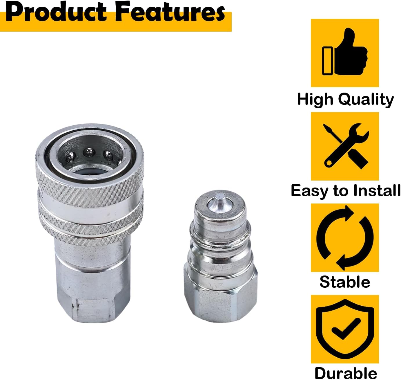1/4" Body 3/8" SAE Thread Hydraulic Quick Connect Coupler Set Ag ISO 5675