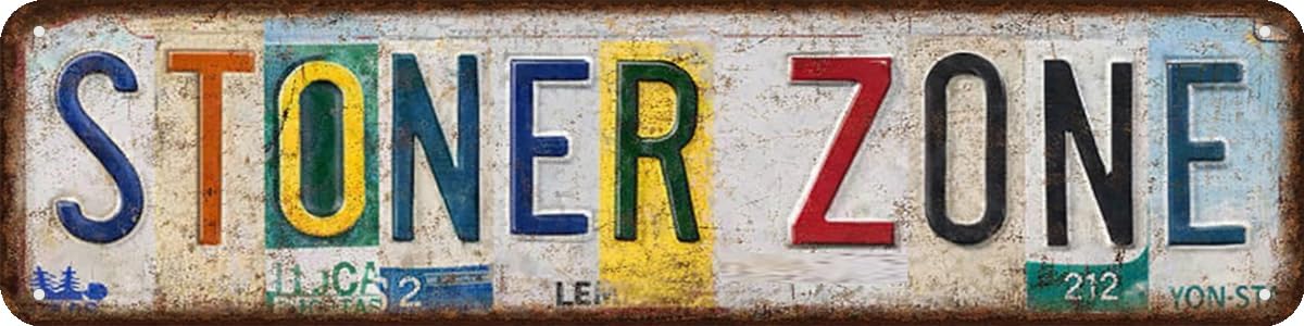 Funny Weed License Plate Metal Sign 40×10 cm Stoner Marijuana Decor Cannabis Gifts for Men Vintage Metal Plate for Man Cave Garage Bedroom