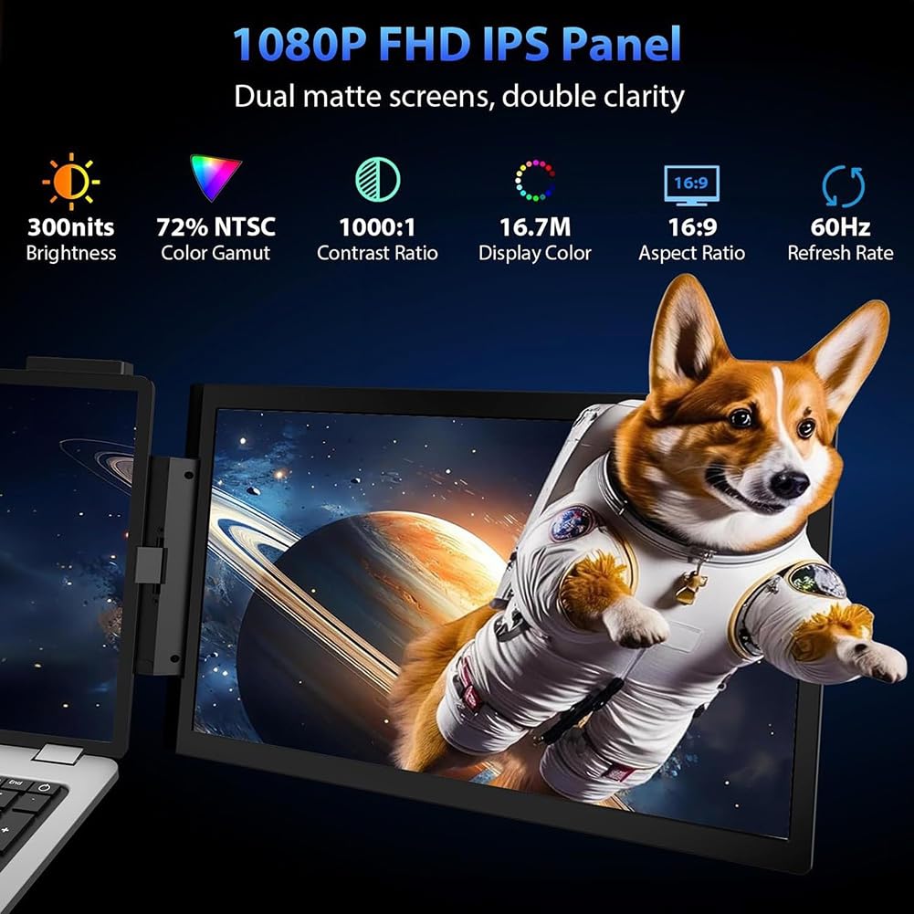Extensor USB-C para Portátil con Pantalla IPS FHD de 14 Pulgadas y Dos Monitores para Comercio, Programación y Juegos.