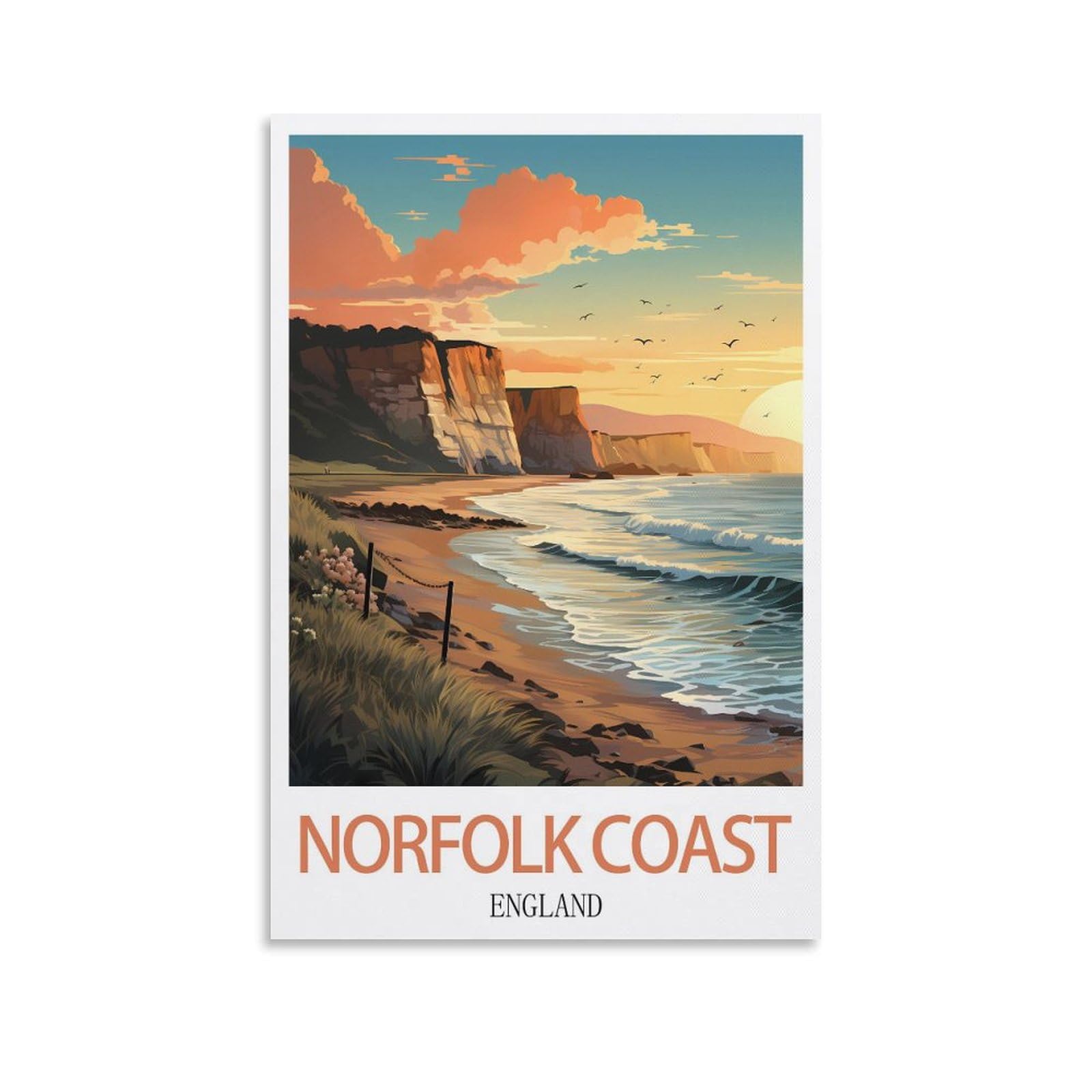 HSAYYIII Norfolk Coast England Vintage Travel Poster 12x18inch(30x45cm) Canvas Art Poster And Wall Art Picture Print Bedroom Decor