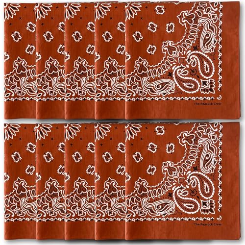 The Peacock Crew 10 Pack Terracotta Brown Bandanas in Premium Soft Cotton for Men and Women