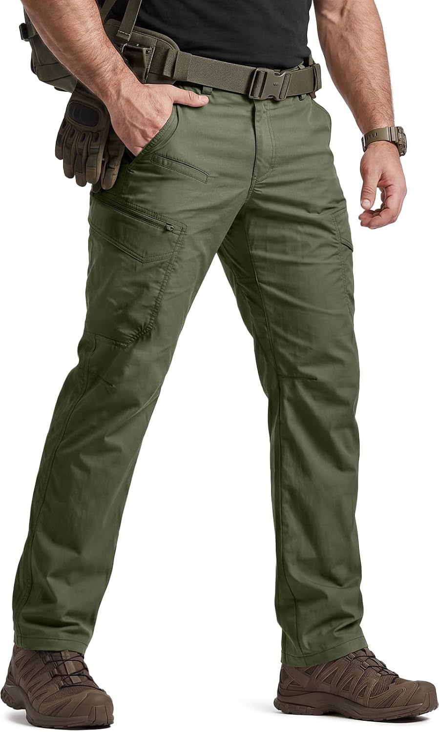 cqr men's quick dry tactical pants, water resistant outdoor pants, lightweight stretch cargo work hiking pants runyon cargo pants green kelp 34w x 32l