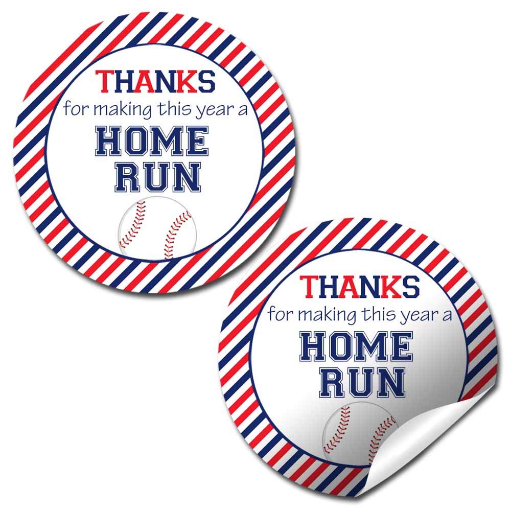 Baseball Home Run Sports Themed Teacher Appreciation Thank You Sticker Labels, 40 2" Party Circle Stickers by AmandaCreation, Great for Envelope Seals
