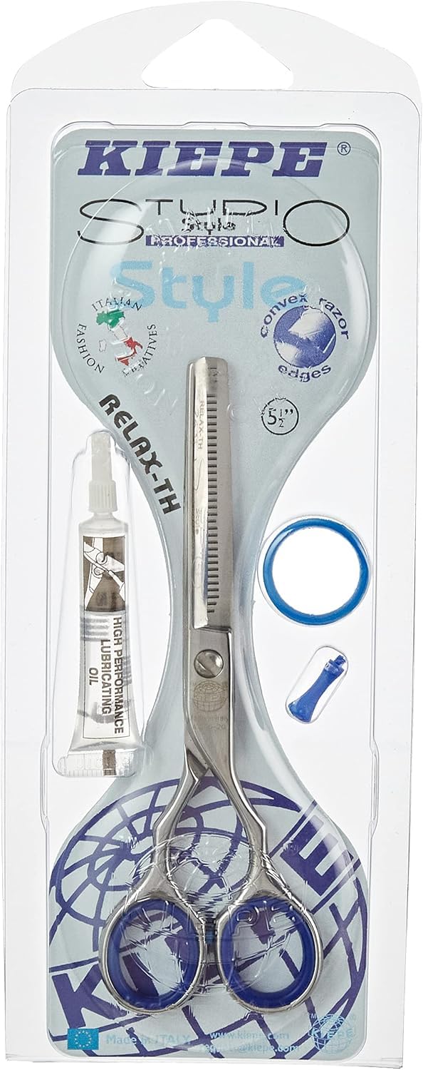 Kiepe 2431 Studio Style Relax-TH Tijera profesional de entresacar 5,5 pulgadas con 38 dientes – Tijera ergonómica de vaciado con Convex Razor en acero inoxidable, Made in Italy