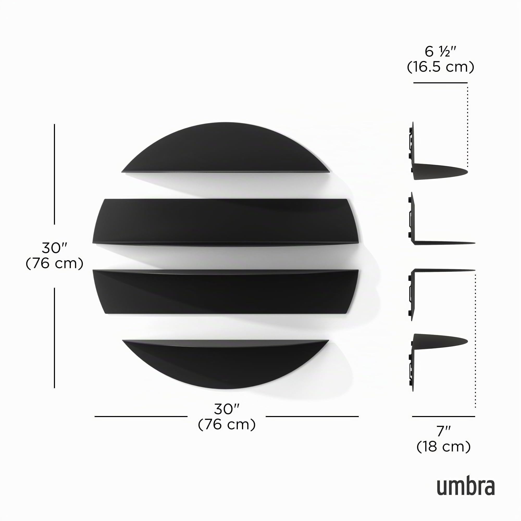 Umbra Solis Mensole da Parete, Set di 4, Nero, Acciaio