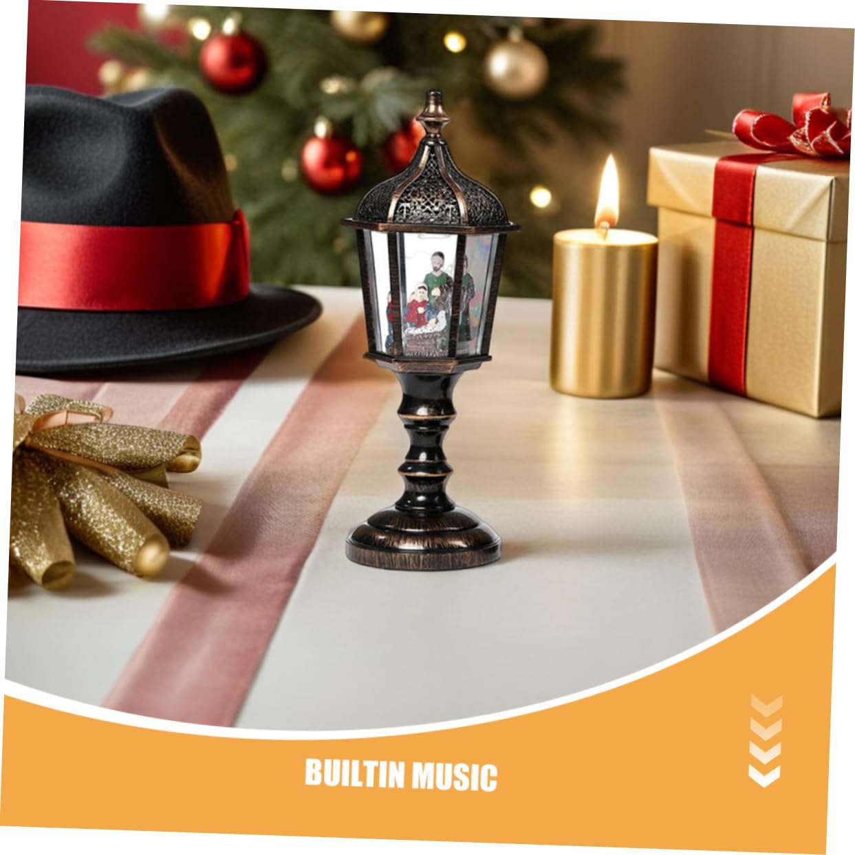 STOBAZA 2pezzi Lanterna di Natale Globo di Neve Luci Alimentazione USB e Batteria Decorazione Musicale per Feste Natalizie Ufficio e Casa